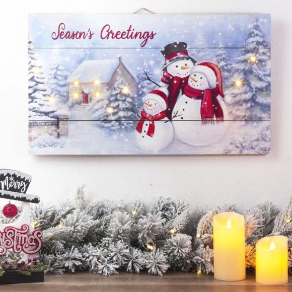 Glitzhome Glitzhome 24"L Christmas Lighted Wooden Snowman Wall Hanging Decor