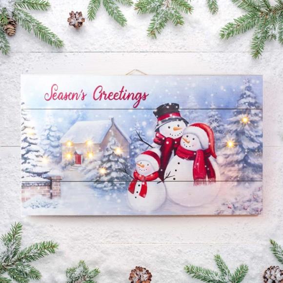 Glitzhome Glitzhome 24"L Christmas Lighted Wooden Snowman Wall Hanging Decor