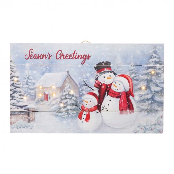glitzhome Glitzhome 24"L Christmas Lighted Wooden Snowman Wall Hanging Decor