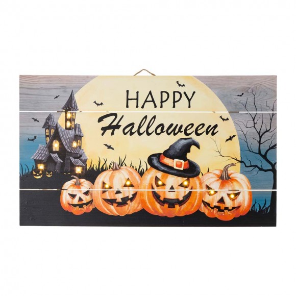 glitzhome Glitzhome 24"L Halloween Wooden Wall Décor with LED Lights
