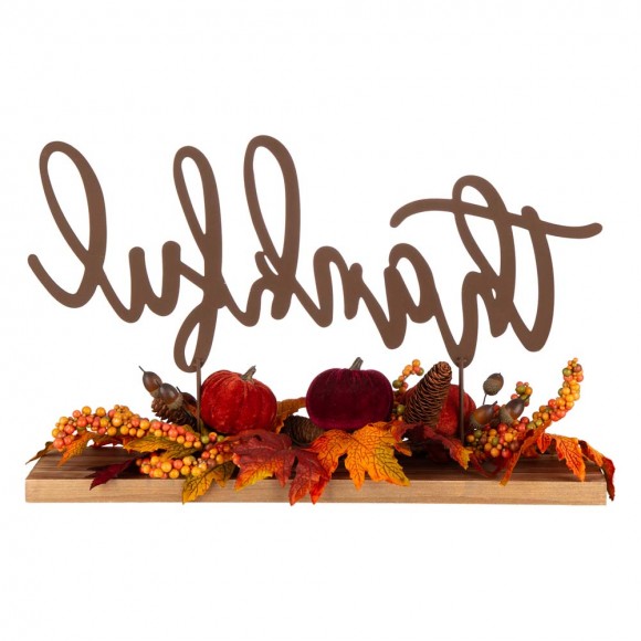 Glitzhome Glitzhome 24"L Harvest "Thankful" Metal Sign Floral Or Centerpiece