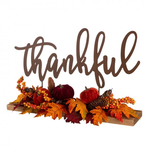 glitzhome Glitzhome 24"L Harvest "Thankful" Metal Sign Floral or Centerpiece