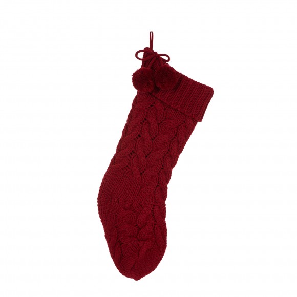 glitzhome Glitzhome 24"L Knitted Polyester Christmas Stocking w/Pom Pom Ball - Red