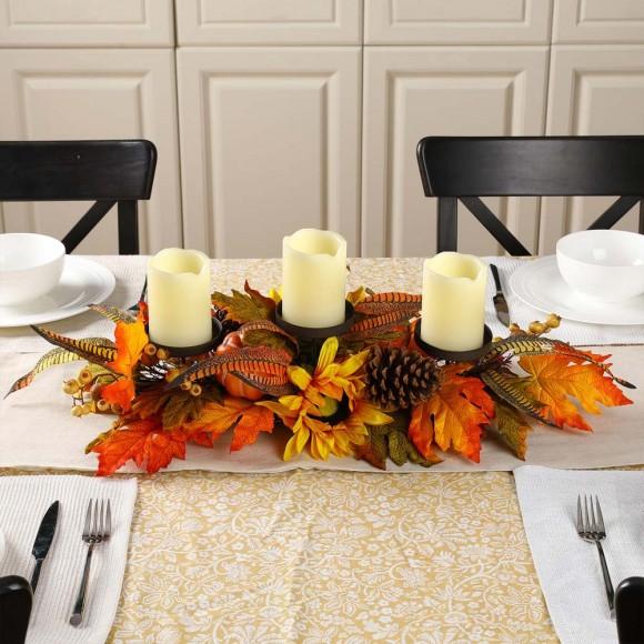 Glitzhome Glitzhome 24"L Metal Candle Holder Or Centerpiece With Sunflower Floral