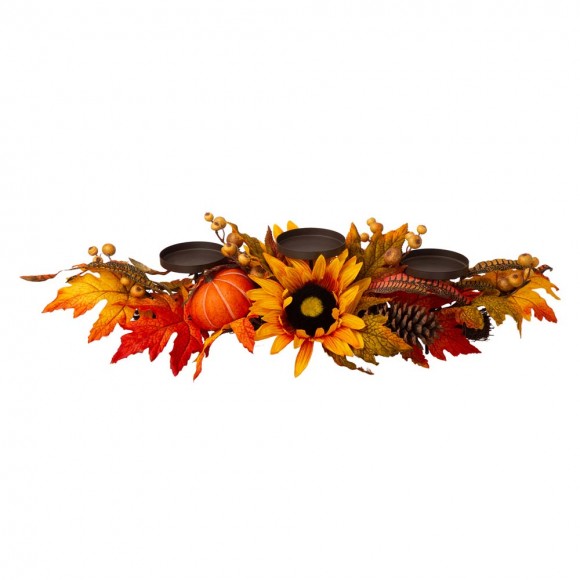 glitzhome Glitzhome 24"L Metal Candle Holder or Centerpiece with Sunflower Floral