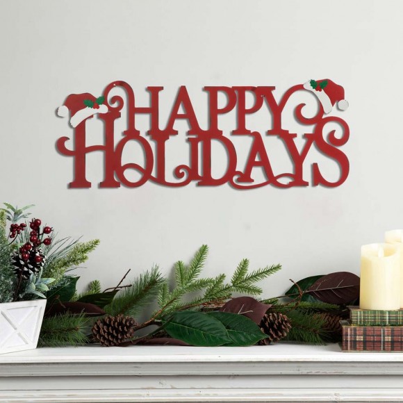 Glitzhome Glitzhome 24"L Metal "HAPPY HOLIDAYS" Christmas Wall Decor