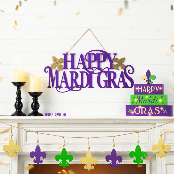Glitzhome Glitzhome 24"L Metal "HAPPY MARDI GRAS" Wall Decor