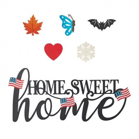 Glitzhome Glitzhome 24"L Metal "HOME SWEET HOME" Wall Decor With 6 Changeable Shaped Decors(Spring/ Valentine/ Patriotic/ Fall/ Halloween/ Christmas)