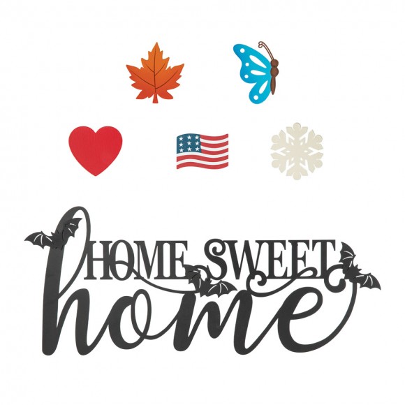Glitzhome Glitzhome 24"L Metal "HOME SWEET HOME" Wall Decor With 6 Changeable Shaped Decors(Spring/ Valentine/ Patriotic/ Fall/ Halloween/ Christmas)