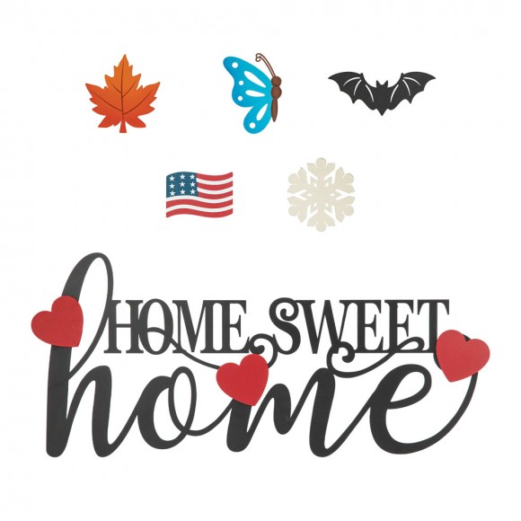 glitzhome Glitzhome 24"L Metal "HOME SWEET HOME" Wall Decor with 6 Changeable Shaped Decors(Spring/ Valentine/ Patriotic/ Fall/ Halloween/ Christmas)