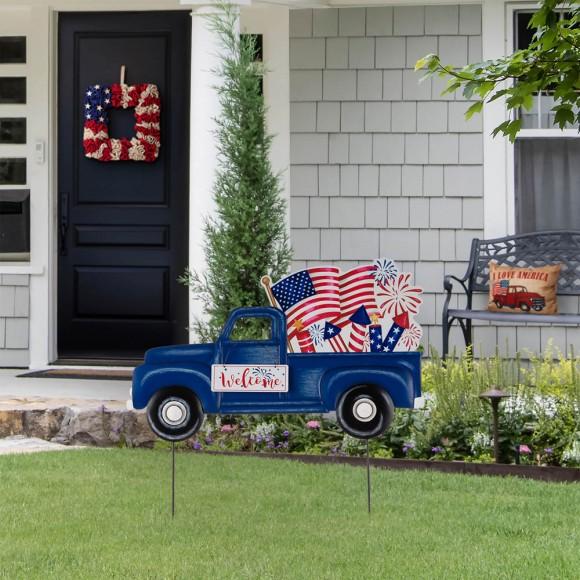Glitzhome Glitzhome 24"L Metal Patriotic Truck Yard Stake Or Wall Décor