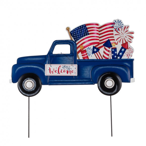 glitzhome Glitzhome 24"L Metal Patriotic Truck Yard Stake or Wall Décor