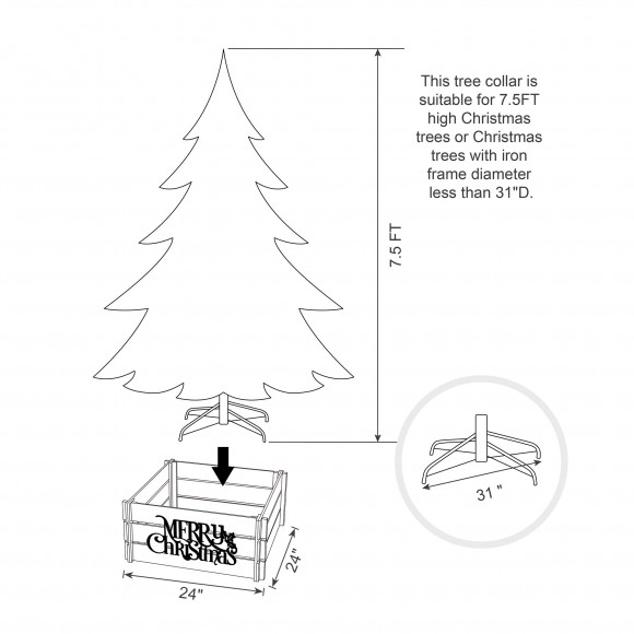 Glitzhome Glitzhome 24"L Natural Wooden "MERRY CHRISTMAS" Solid Wood Crate Tree Collar (KD)