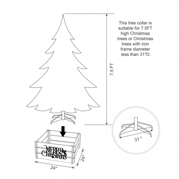 Glitzhome Glitzhome 24"L Red "MERRY CHRISTMAS" Wooden Crate Tree Collar(KD)