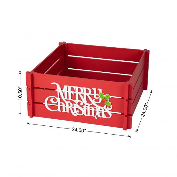 Glitzhome Glitzhome 24"L Red "MERRY CHRISTMAS" Wooden Crate Tree Collar(KD)