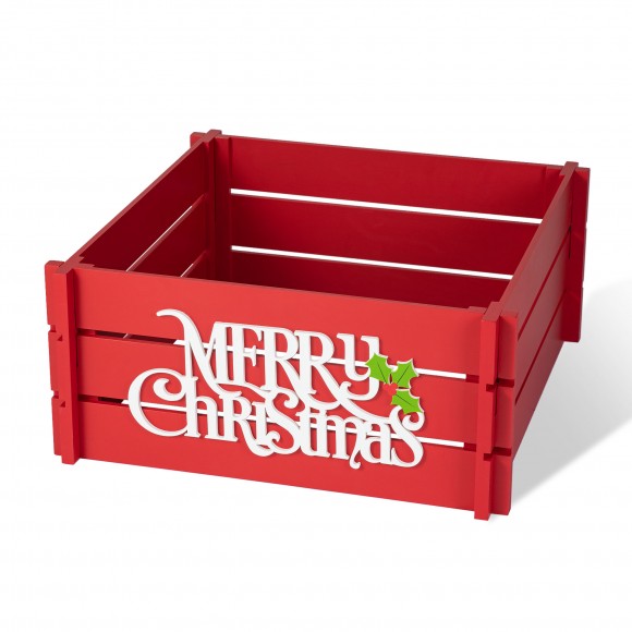 glitzhome Glitzhome 24"L Red "MERRY CHRISTMAS" Wooden Crate Tree Collar(KD)
