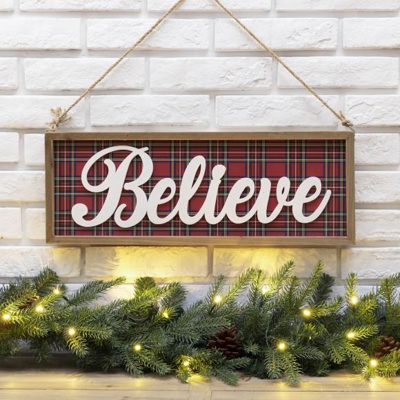 Glitzhome Glitzhome 24"L Wooden Double-signed Peace & Believe Hanging Sign Wall Decor