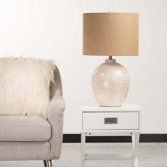 Glitzhome Glitzhome 25.5"H Cream Ceramic Table Lamp W/Burlap Shade