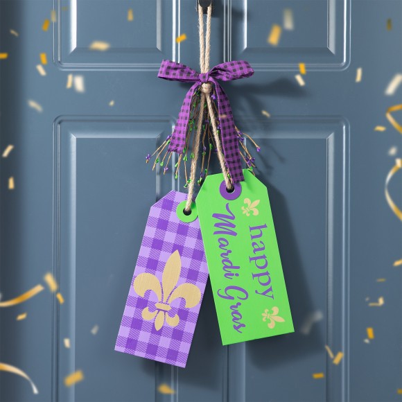 Glitzhome Glitzhome 25.5"H Happy Mardi Gras Day Wooden Bookmark Door Hanger