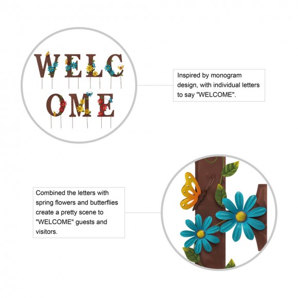 Glitzhome Glitzhome 25.5"H Metal WELCOME With Flowers Yard Stakes Or Wall Decor Set Of 7