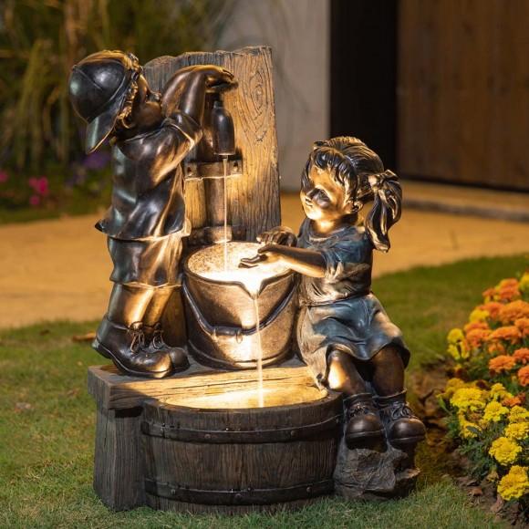 Glitzhome Glitzhome 25.5"H Polyresin Boy And Girl Sculptural Outdoor Fountain With Pump And LED Lights