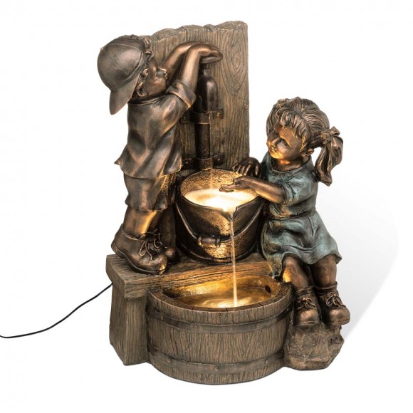 glitzhome Glitzhome 25.5"H Polyresin Boy and Girl Sculptural Outdoor Fountain With Pump and LED Lights