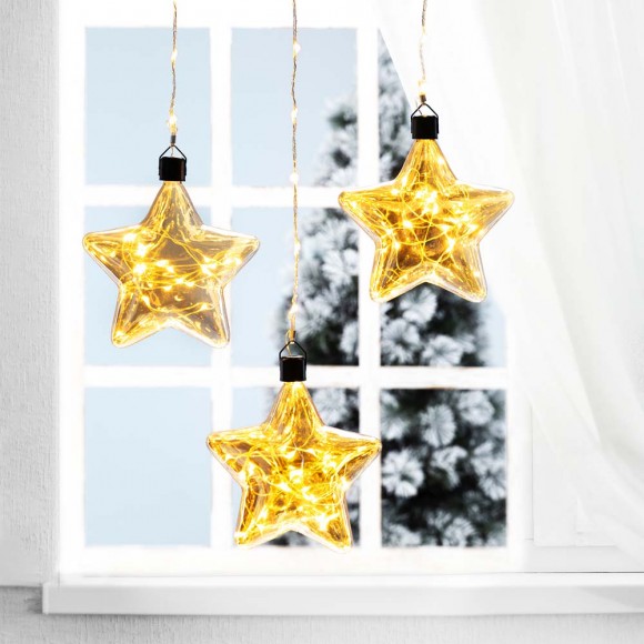Glitzhome Glitzhome 25.75"H 3 Pack Christmas Glass Star Ornaments With String Lights