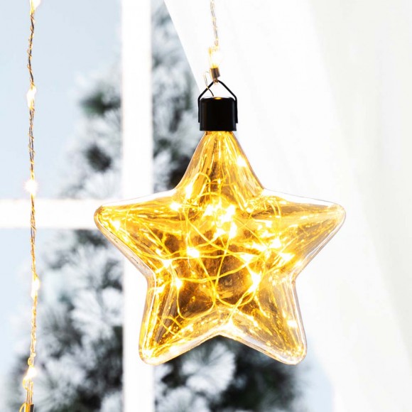 Glitzhome Glitzhome 25.75"H 3 Pack Christmas Glass Star Ornaments With String Lights