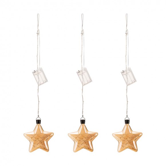 Glitzhome Glitzhome 25.75"H 3 Pack Christmas Glass Star Ornaments With String Lights