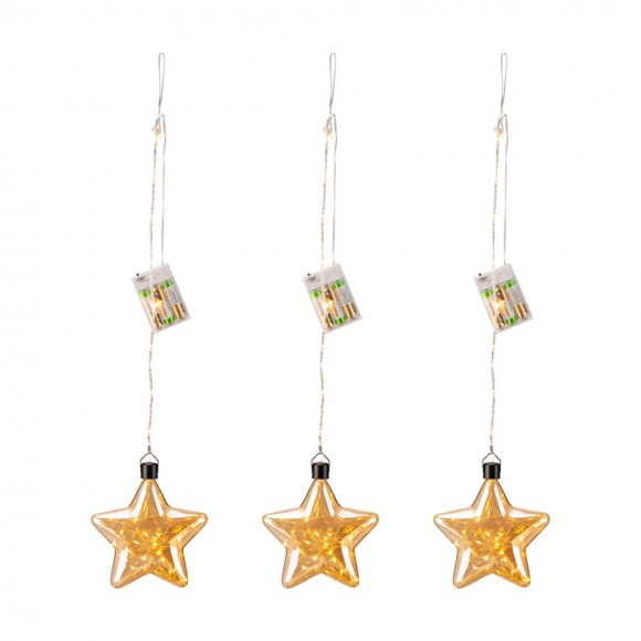 glitzhome Glitzhome 25.75"H 3 Pack Christmas Glass Star Ornaments with String Lights