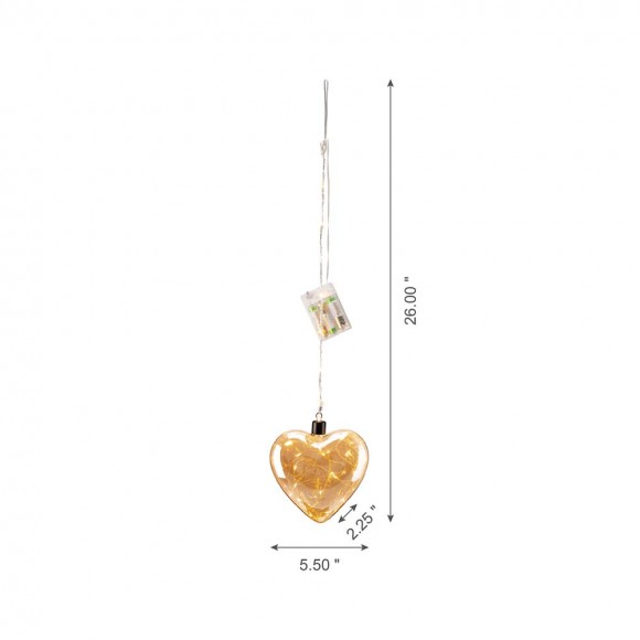 Glitzhome Glitzhome 25.75"H 3 Piece Glass Heart Ornaments With String Lights