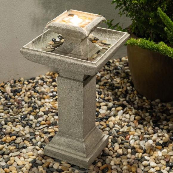 Glitzhome Glitzhome 25.75"H Modern And Minimalist Pedestal 2-Tier Polyresin Outdoor Fountain With LED Light And Pump