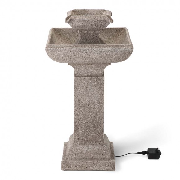 Glitzhome Glitzhome 25.75"H Modern And Minimalist Pedestal 2-Tier Polyresin Outdoor Fountain With LED Light And Pump