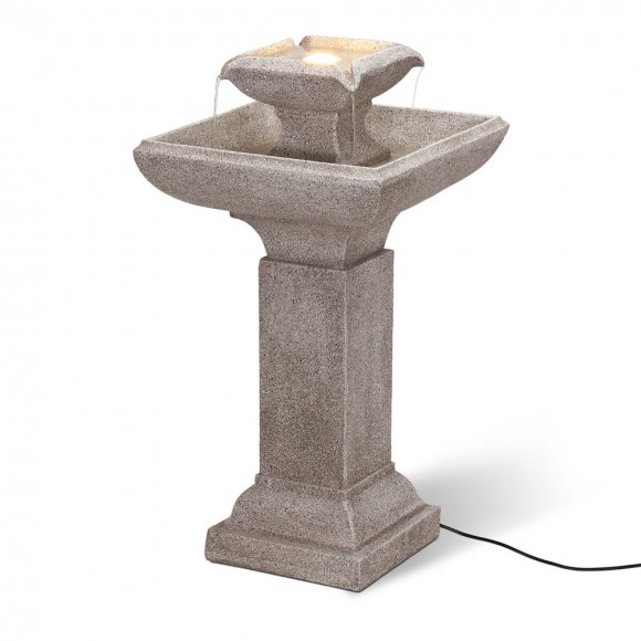 glitzhome Glitzhome 25.75"H Modern and Minimalist Pedestal 2-Tier Polyresin Outdoor Fountain with LED Light and Pump