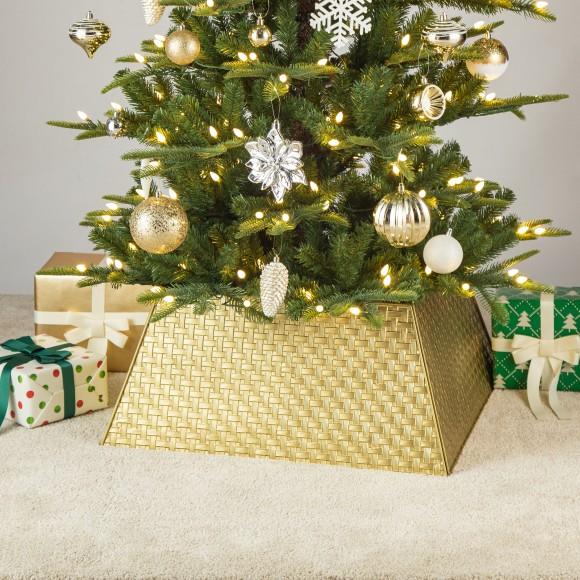 Glitzhome Glitzhome 25.75"L Trapezoid Gold Metal Weave Tree Collar (KD)
