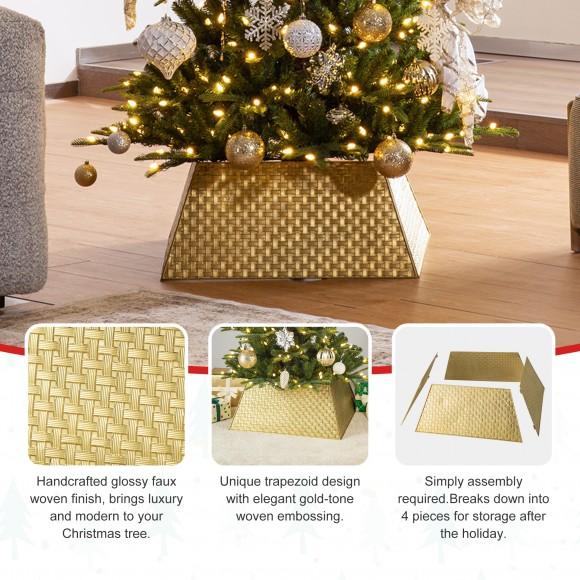 Glitzhome Glitzhome 25.75"L Trapezoid Gold Metal Weave Tree Collar (KD)