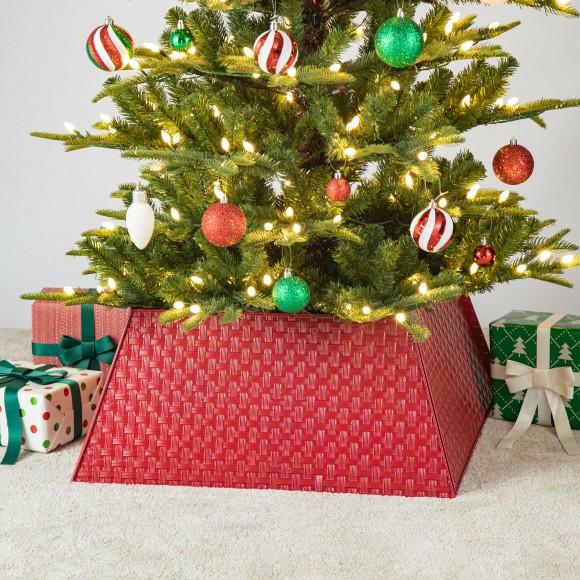 Glitzhome Glitzhome 25.75"L Trapezoid Red Metal Weave Tree Collar (KD)