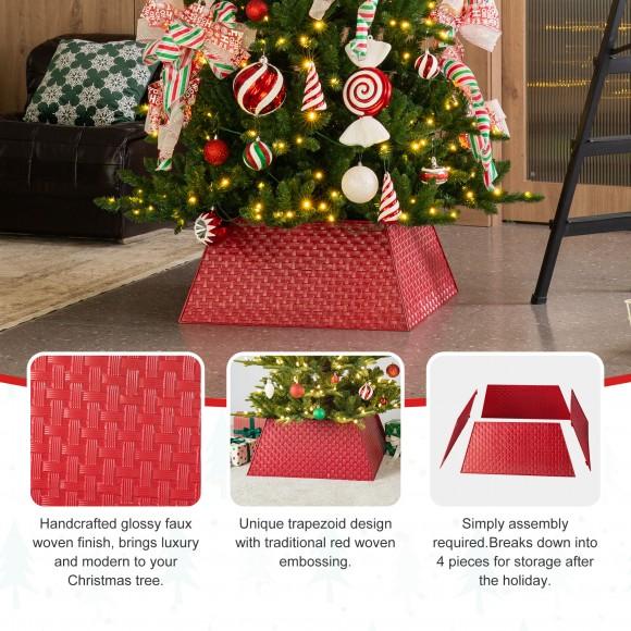Glitzhome Glitzhome 25.75"L Trapezoid Red Metal Weave Tree Collar (KD)