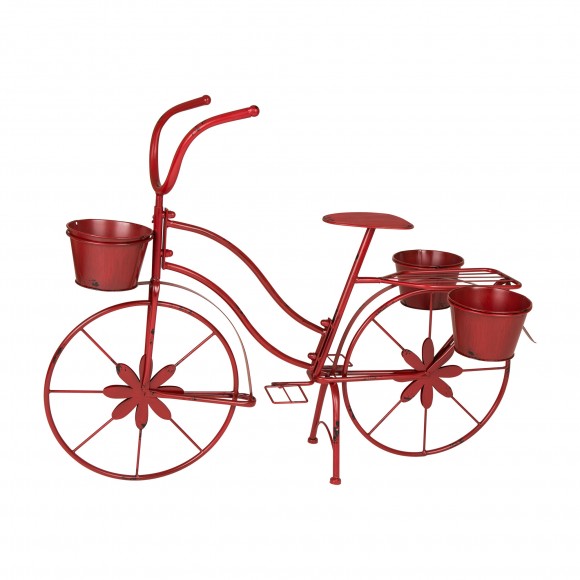 glitzhome Glitzhome 25.98" H Hand Painted Red Metal Standing Bicycle Plant Stand