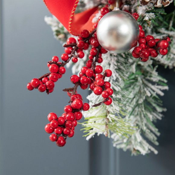 Glitzhome Glitzhome 25"H Flocked Berry Ornament And Pinecone Ribbon Teardrop