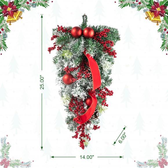 Glitzhome Glitzhome 25"H Flocked Berry Ornament And Pinecone Ribbon Teardrop