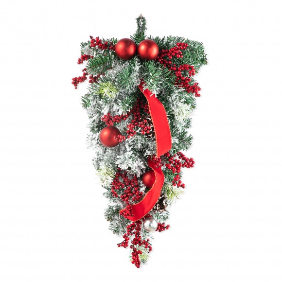 glitzhome Glitzhome 25"H Flocked Berry Ornament and Pinecone Ribbon Teardrop