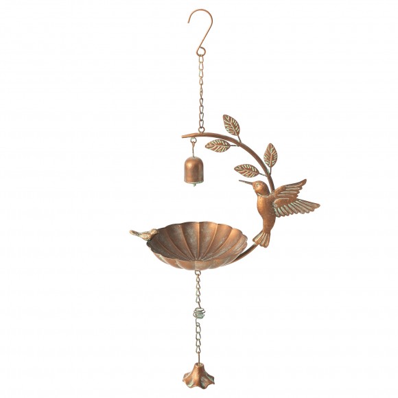 Glitzhome Glitzhome 25"H Metal Faux Copper Patina Finish Hummingbird Hanging Birdfeeder(KD)
