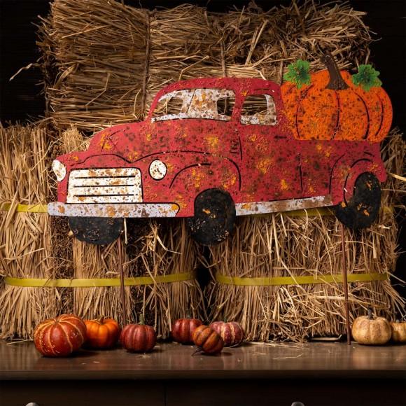 Glitzhome Glitzhome 25"L Metal Rusty Truck Yard Stake Or Standing Decor Or Hanging Decor