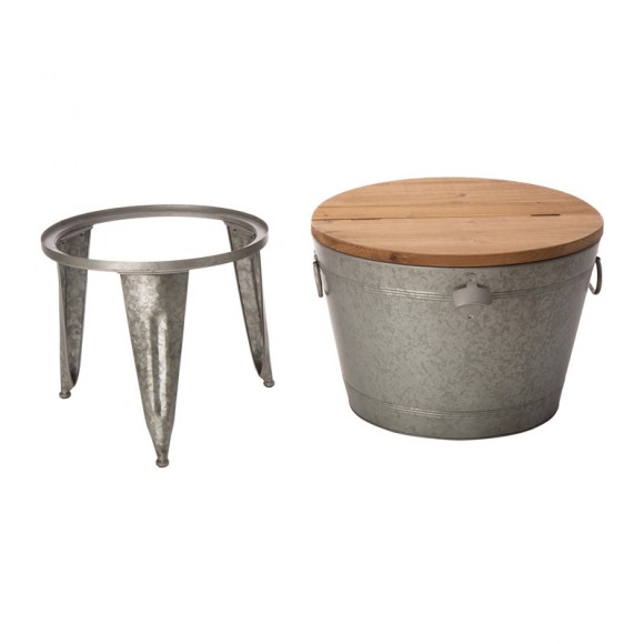 Glitzhome Glitzhome 26.29"H Galvanized Beverage Tub With Metal Stand Or Accent Table With Firwood Lid