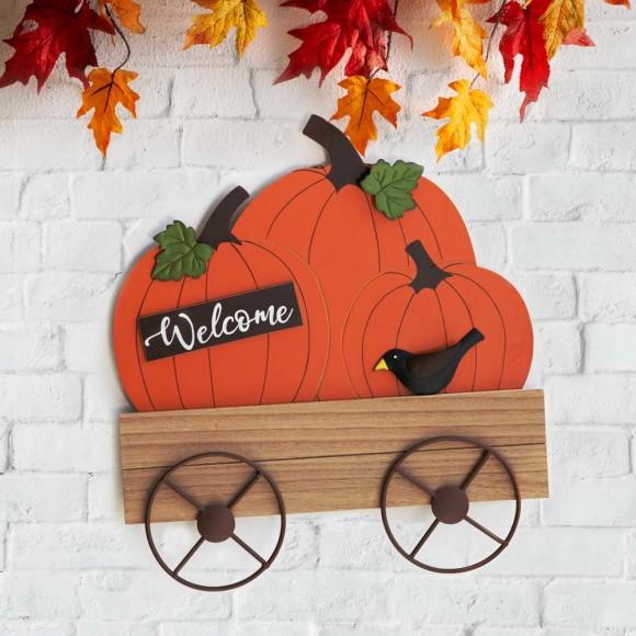 Glitzhome Glitzhome 26.38"H Fall Metal/Wooden Pumpkin Cart Yard Stake/Hanging Decor