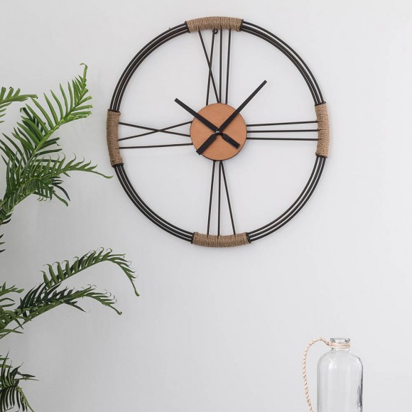 Glitzhome Glitzhome 26.77"D Farmhouse Metal And Rope Wall Clock