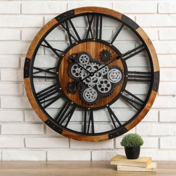 Glitzhome Glitzhome 26.77"D Industrial Wooden/Metal Round Gear Wall Clock With Tempered Glass