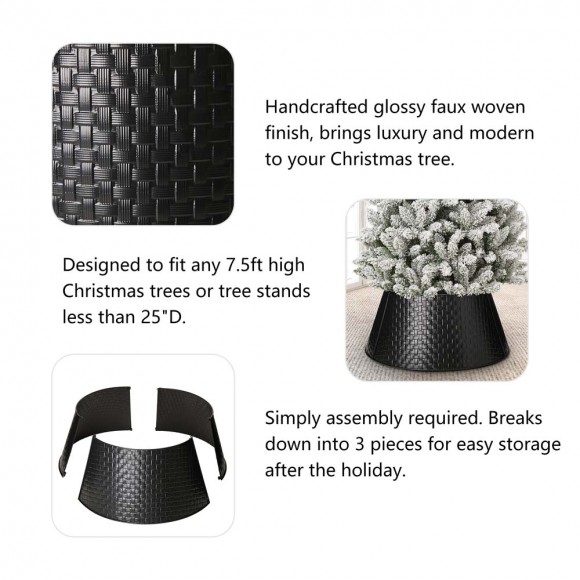 Glitzhome Glitzhome 26"D Black Metal Woven Tree Collar