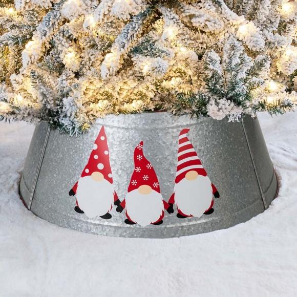 Glitzhome Glitzhome 26"D Christmas Galvanized Metal Gnomes Tree Collar